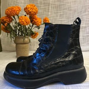 DANSKO lace up patent leather snakeskin black boots